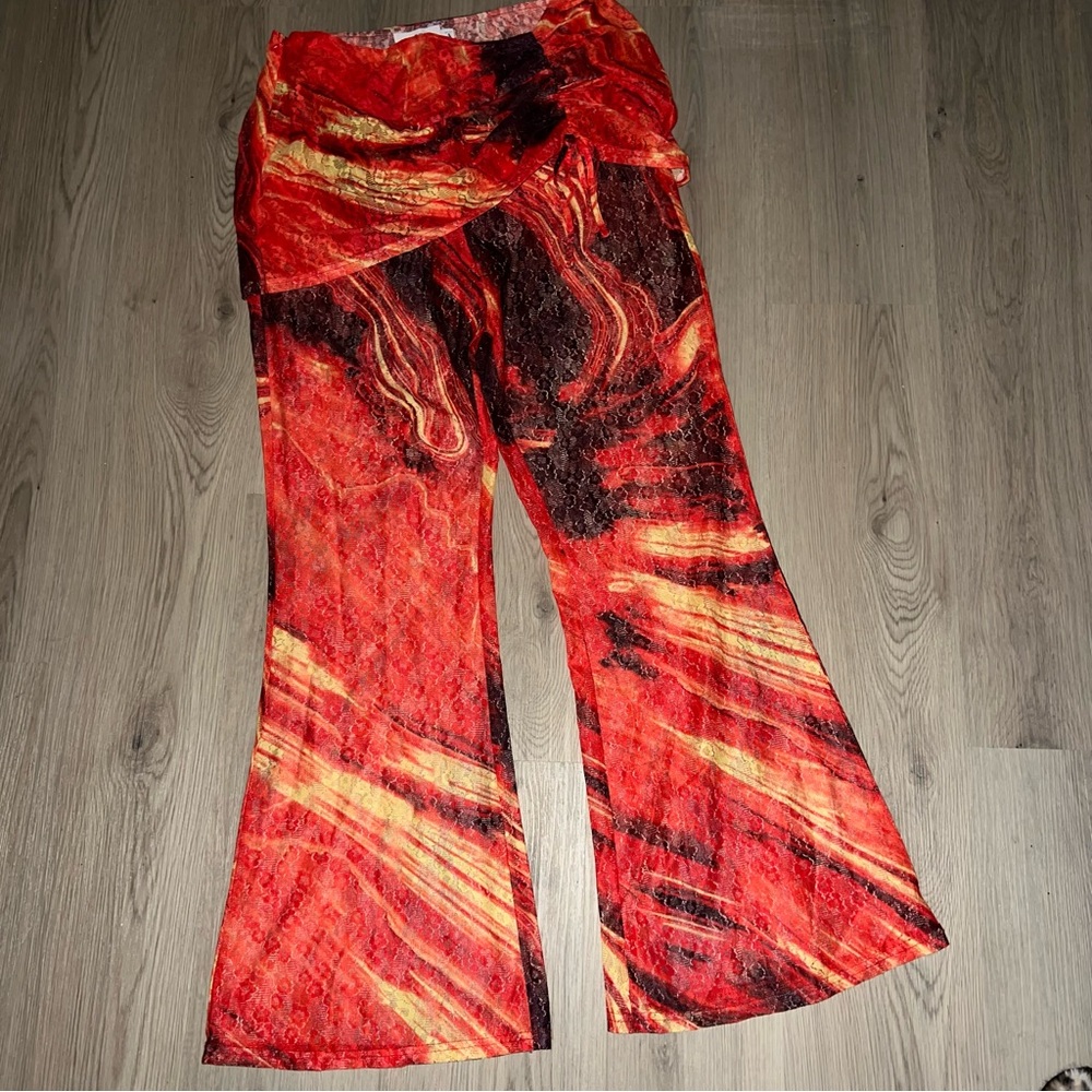 Annorlunda Lava Print Lace Skirt Overlay Pants Size 10
